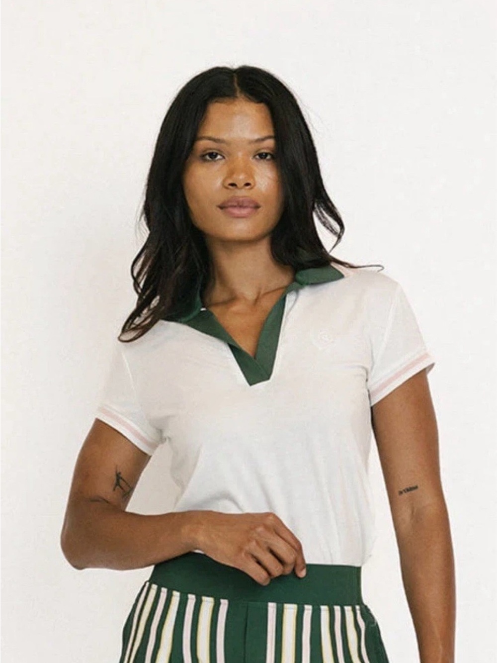 Fore All Angie Polo Women’s XXL White/Green Collared Short Sleeve Golf Polo